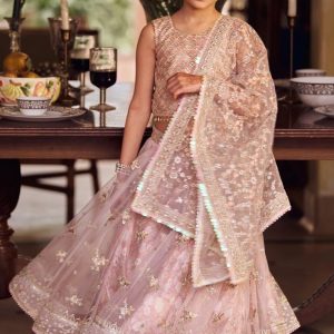 Kids Blush Embroidered Lehenga