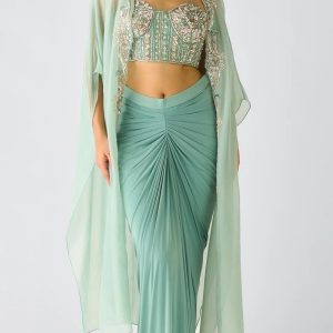 Light Blue Corset Style Readymade Saree